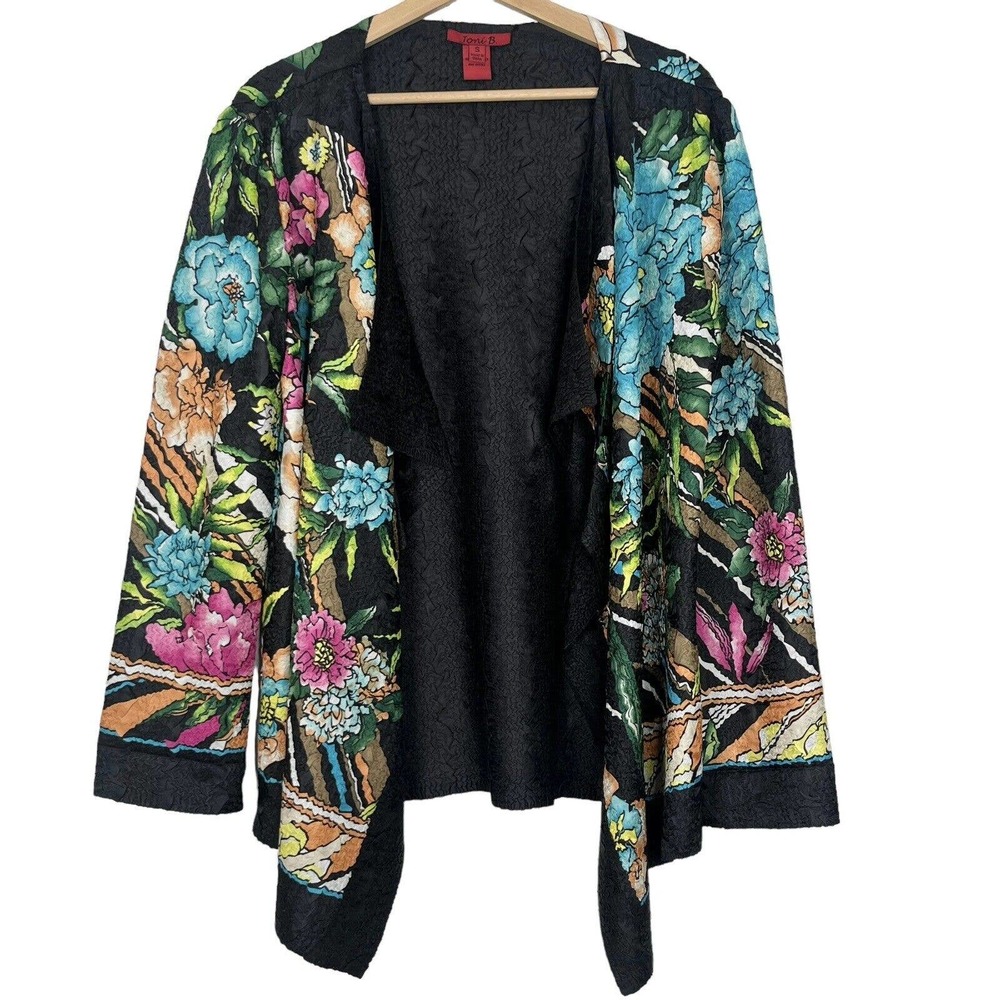 Joni B Floral Crinkled Long Sleeve Open Front Draped Top